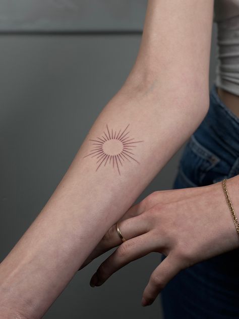 Starburst Tattoo, Sunburst Tattoo, Small Shoulder Tattoos, Small Flower Tattoos, Sun Tattoos, Sun Tattoo, Shoulder Tattoo, Tiny Tattoos, Flower Tattoos