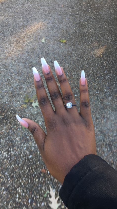 White Ombre Nails Coffin, Pink White Ombre Nails, Ombre Acrylic Nails Coffin, Ombré Coffin, Pink And White Ombre Nails, Acrylic Nails Coffin Ombre, Squoval Acrylic Nails, Coffin Ombre, Ombre Gel Nails