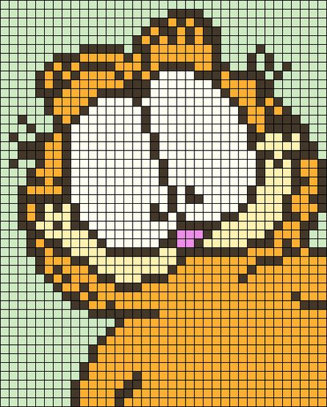 Pixel Crochet Pattern Charts Free, Cross Stitch Patterns Grid, Alpha Pattern Two Colors, Garfield Pixel Art, Small Tapestry Crochet, Crochet Tapestry Alpha Pattern, Garfield Pattern, Garfield Perler Beads, Grid Patterns Crochet