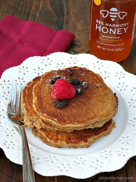 Honey Oatmeal Raisin Pancakes | My Site Whole Wheat Pancake Recipe, Raisin Pancakes, Wheat Pancake Recipe, Saturday Morning Breakfast, Whole Wheat Pancakes, Wheat Pancakes, Oats And Honey, Honey Oatmeal, Oatmeal Raisin Cookies