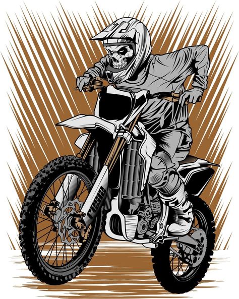 Motocross Tattoo, Vintage Motorcycle Art, Dirt Bike Riding, Skull Helmet, Motorcycle Artwork, Motocross Love, Motorcycle Drawing, Cross Vector, Bike Drawing