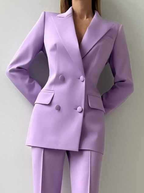 Periwinkle Suit For Women, Classy Purple Outfits, Purple Suit Design For Women, Bridesmaid Pantsuit, Womens Suit, Purple Suits, Types Of Coats, Blazer Jackets For Women, Purple Bag