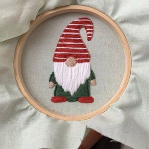 Christmas Embroidery Rings, Christmas Sweater Embroidery Pattern, Embroidery Template Christmas, Christmas Gnome Embroidery Patterns, Gnome Embroidery Design, Garden Embroidery, Christmas Angel Crafts, Embroidery Hoop Wall, Digital Embroidery Patterns