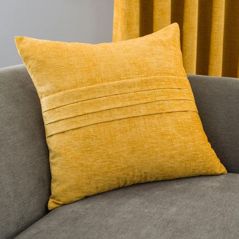 Available in a range of colours, this square cushion has been generously filled with polyester hollowfibre filling for added comfort and has been designed in a mustard yellow colourway. Suitable to compliment the coordinating curtains, this cushion features a beautiful three pleat front with a stylish knife edge finish and the cover is removable for added convenience. Mustard Cushions, Handmade Desks, Plastic Bottle Art, Yellow Throw Pillows, Fall Throw Pillows, Pillow Crafts, Deep Navy Blue, Mid Century Modern Living Room, Therapy Room