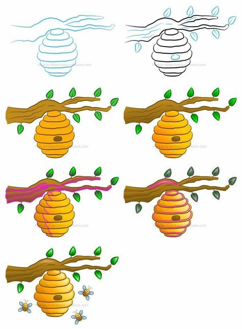 Beehive Doodle, How To Draw A Bee Step By Step, Beehive Clipart, Beehive Drawing, Draw A Bee, Nature Doodles, Beehive Art, Bee Drawing, Sketching Tips