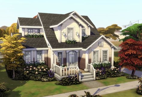 Sims 4 Willow Creek Renovation, Small Family Home Sims 4, Sims 4 Craftsman House, Sims 4 Rental House, Sims Small House, Sims 4 Houses Exterior, Sims 4 Suburban House, Sims 4 Base Game House, Sims 4 Build Ideas