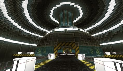 Minecraft Laboratory Interior, Minecraft Scp Facility, Minecraft Sci Fi Interior, Scifi Minecraft Builds, Minecraft Science Lab Build, Minecraft Lab Ideas, Minecraft Bunker Entrance, Minecraft Tardis, Minecraft Laboratory Ideas