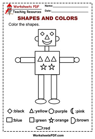 Learning Colors Worksheets, Shape Robot, Robot Worksheets, Shapes Worksheets For Kindergarten, Robot Activity, Preschool Music Activities, Teaching Child To Read, Shapes Worksheet Kindergarten, Cvc Words Kindergarten