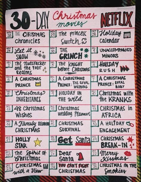 get in the mood for christmas by watching this movies on netflix either one each day or a marathon of them. hope you enjoy it and watch it with me❤️ 25 Christmas Movies List, 30 Days Of Christmas Movies, Christmas Movies On Netflix Best List, Christmas Movie Calendar 2023, Christmas Films Netflix List, 24 Christmas Movies, Crismas Movies, Christmas Movies To Watch Every Day Of December, Christmas List Movie