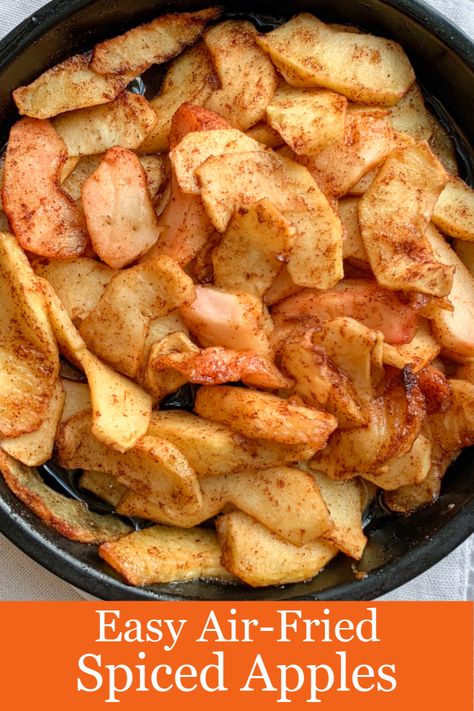 Quick and easy air-fried spiced apples. #airfryerapples #airfryerrecipes #airfriedrecipes #spicedapples #glutenfreerecipes #glutenfree Fried Apples In Air Fryer, Air Fryer Apple Slices, Air Fry Apple Slices, Air Fried Apple Slices, Air Fryer Apples, Air Fryer Recipes Keto, Cooks Air Fryer, Air Fried Food, Air Fryer Oven Recipes