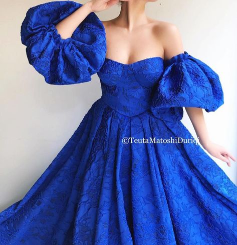 Teuta Matoshi Dresses, Matoshi Dress, Teuta Matoshi, Evening Dresses With Sleeves, Taffeta Dress, Fairytale Dress, Royal Blue Dresses, Long Sleeve Bodycon Dress, Ladies Dress Design