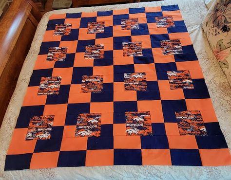 My Patchwork Quilt: A NEW BLANKET FOR HENRY Chiefs Quilt, Orange Squares, Diagonal Quilt, Orange Flannel, Denver Bronco, Fabric Stores, The Chiefs, Orange Square, Broncos Fans