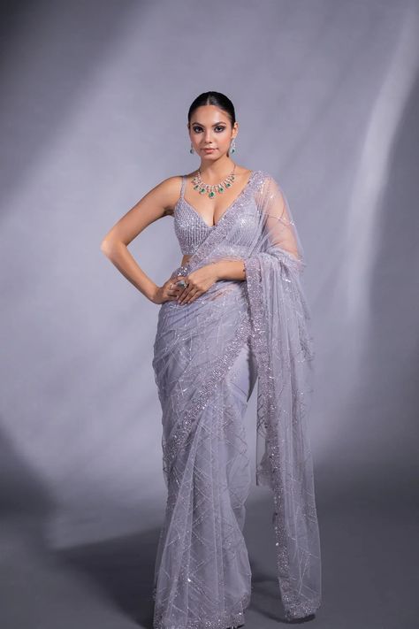 Tulle Saree, Net Saree Blouse, Sequence Saree, Celebrity Stylist, Modern Saree, Fancy Sarees Party Wear, Usa Women, Traditional Indian Dress, Party Sarees