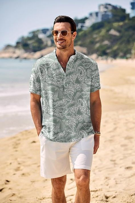 Men henley shirts made of soft and comfortable fabric. Feature with skin friendly, lightweight and breathable, wrinkle free, which can provide you comfort wearing experience and keeps you cool and relaxed in summer. Honduras Wedding, 2025 Outfits, Mens Resort Wear, Beach Hippie, Hippie T Shirts, Hippie Shirt, Mens Henley, Henley Shirt, Resort Collection