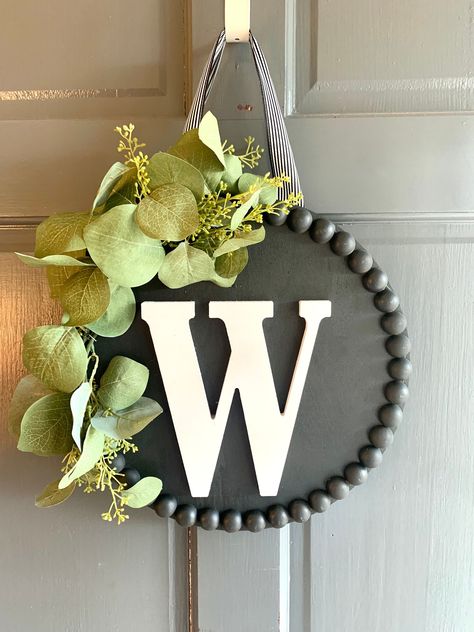 Monogram Door Hanger | Monogram Wreath | Lightweight Door Hanger Wreath | Monogram Decor | Custom Monogram | Gift Idea | Custom Gift Idea by TheThreeAmigasDecor on Etsy Letter Door Hangers Initials, Felt Halloween Decorations, Front Door Monogram, Letter Door Hangers, Beaded Door, Initial Door Hanger, Monogram Door, Letter Wreath, Initial Wreath