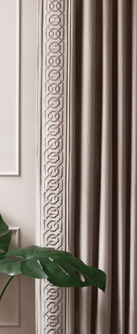 Samuel and Sons Passementerie Curtain Trim, Finials For Curtain Rods, Curtain Rod Hardware, Samuel And Sons, Interior Windows, Green Curtains, Embroidered Border, Custom Drapes, Showroom Design