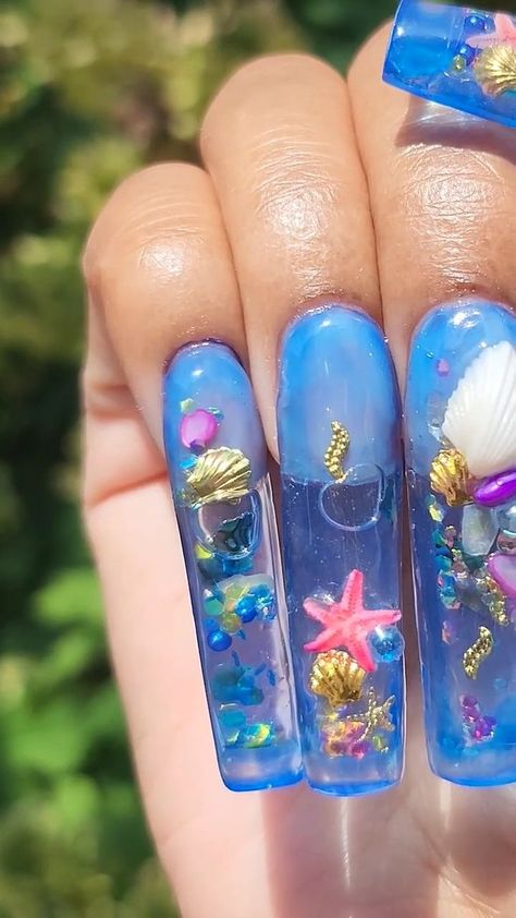 Easter Nails Design Spring, Aquarium Nails, Nails For Summer, Aqua Nails, Encapsulated Nails, Luminous Nails, Nails Trending, Easter Nail Designs, Trending Nails