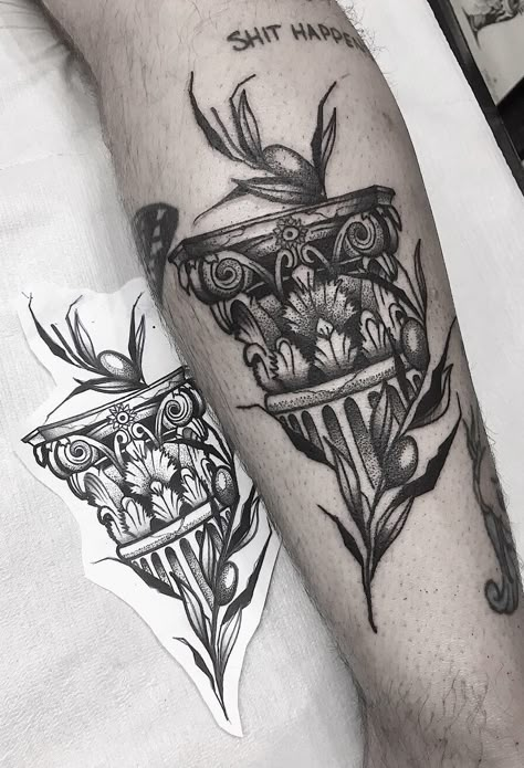 Column Tattoo, Olive Branch Tattoo, Castle Tattoo, Branch Tattoo, Incredible Tattoos, Greek Tattoos, Wire Jewelry Designs, Book Tattoo, Dainty Tattoos