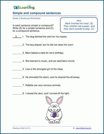 Simple and compound sentences worksheets | K5 Learning Compound Sentences Worksheets, Simple And Compound Sentences Worksheets, Compound Sentences Examples, Simple Compound Conplex Sentences, Simple Compound Sentences, Compound Complex Sentences, Simple Compound And Complex Sentences Worksheet, Simple Sentences Worksheet, Compound Subject