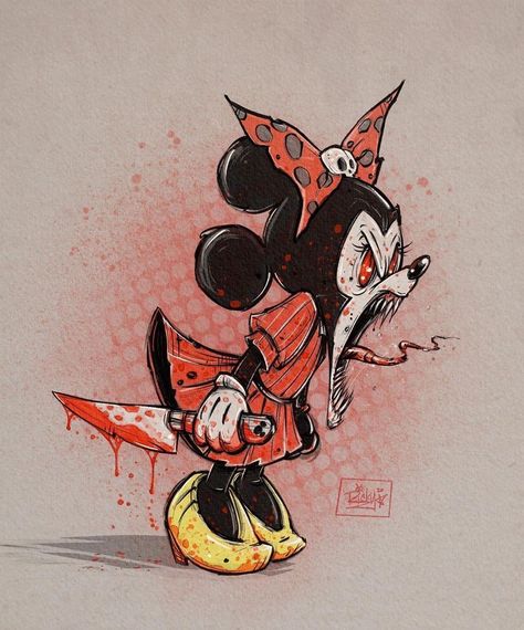 Dark Disney Tattoo, Dark Disney Art, Tattoo Skulls, Mickey Mouse Tattoo, Cute Monsters Drawings, Disney Horror, Scary Drawings, Horror Drawing, Mouse Tattoos