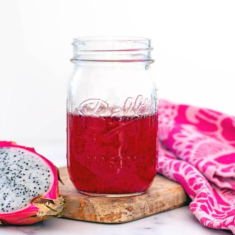 Dragon Fruit Syrup Recipe - We are not Martha Dragon Fruit Syrup Recipe, Dragon Fruit Syrup, Fruit Syrup Recipe, Waffle Syrup, Dragonfruit Recipes, Shaved Ice Syrup, Watermelon Syrup, Blueberry Simple Syrup, Cranberry Simple Syrup