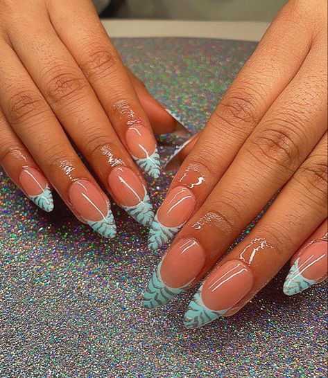 Chrome Gel X Nails, French Tip Almond, Blue French Tip, Gel X Nails, X Nails, Blue French Tips, Zebra Nails, Blue French, French Nails