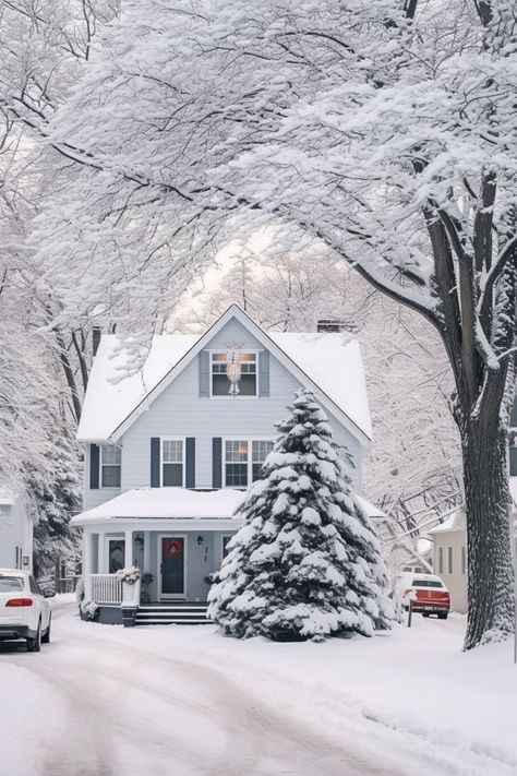 Snow House Aesthetic, Scary Gary, Winter House Exterior, House Design Exterior, Cottage Exterior, Blue Cottage, Winter Images, Winter Scenery, Winter Wonder