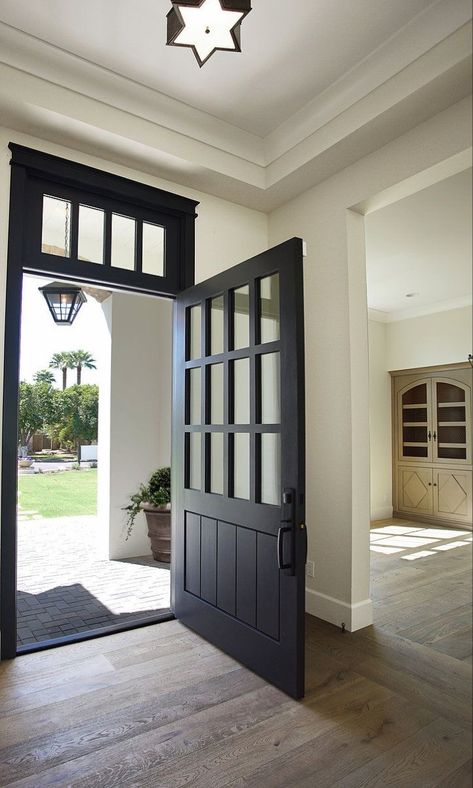 Black Entry Door, Black Entry Doors, Door With Window, Farmhouse Front Door, Black Front Doors, Door Inspiration, House Front Door, Front Door Design, House Doors