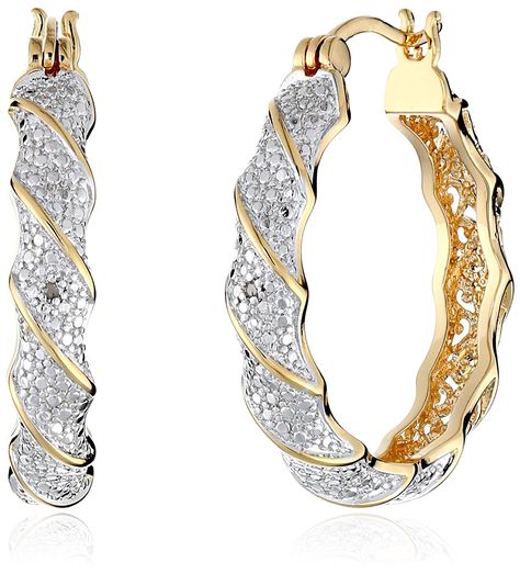 18k Yellow Gold-Plated Two-Tone Diamond Accent Twisted Hoop Earrings ** You can get more details by clicking on the image. (This is an affiliate link and I receive a commission for the sales) Twisted Hoop Earrings, Garnet Earrings, Diamond Hoop Earrings, Gold Drop Earrings, White Topaz, Gold Hoop Earrings, Charm Jewelry, Fashion Earrings, Or Rose