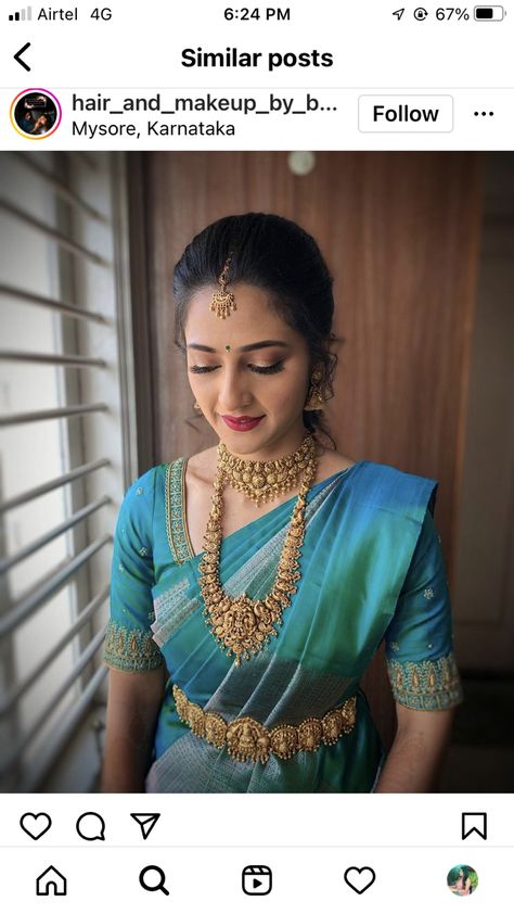 South Indian Bride Jewellery, South Indian Bride Saree, Engagement Saree, Indian Bride Makeup, Bridal Jewellery Inspiration, Latest Bridal Blouse Designs, Lehenga Saree Design, Bridal Sarees South Indian, New Saree Designs