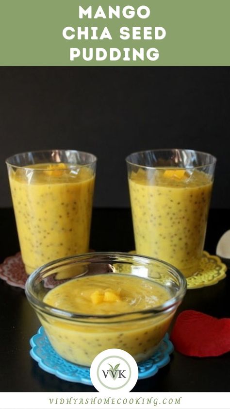 Mango Chia Seed Pudding in two glasses and one bowl. Mango Chia Seed Pudding, Amazing Vegetarian Recipes, Chia Seed Smoothie, Low Calorie Dessert, Breakfast Smoothie Recipes, Mango Puree, Delicious Brownies, Best Vegetarian Recipes, Vegetarian Appetizers