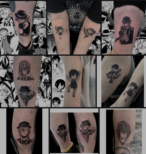 Bsd Matching Tattoos, Tattoo Ideas Female Masculine, Soukoku Tattoo Ideas, Soukoku Tattoo, Chuuya Tattoo, Bungou Stray Dogs Tattoo, Dazai Tattoo, Bungo Stray Dogs Tattoo, Bsd Tattoo