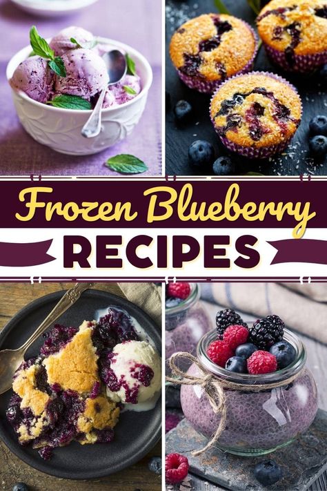 These frozen blueberry recipes make the most irresistible treats! From muffins to pie bars to cheesecake, frozen blueberries are perfect for year-round recipes. Recipes With Almond Flour, Frozen Blueberry Muffins, Frozen Blueberry Recipes, Blueberry Grunt, Easy Blueberry Desserts, Blueberry Recipe, Blueberry Cornbread, Blueberry Smoothie Bowl, Frozen Fruit Recipes