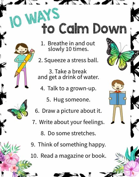 10 Ways to Calm Down Free Printable Poster Uppfostra Barn, Free Poster Printables, Conscious Discipline, Calming Corner, Zones Of Regulation, Calming Strategies, Calm Down Corner, Counseling Activities, Mindfulness For Kids