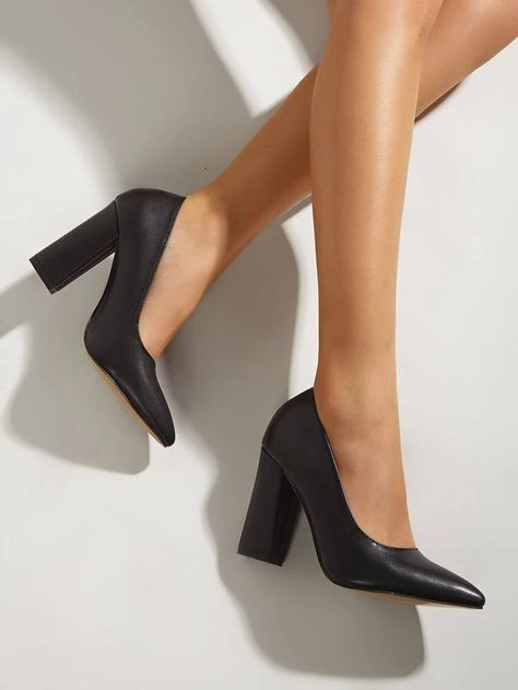 Black Shoes Heels For School, School Shoes Black Heels, Ladies Court Shoes, Black Block Heel Pumps, Thick Heels Pumps, Business Heels, Black Wedding Shoes, Office Heels, Black School Shoes