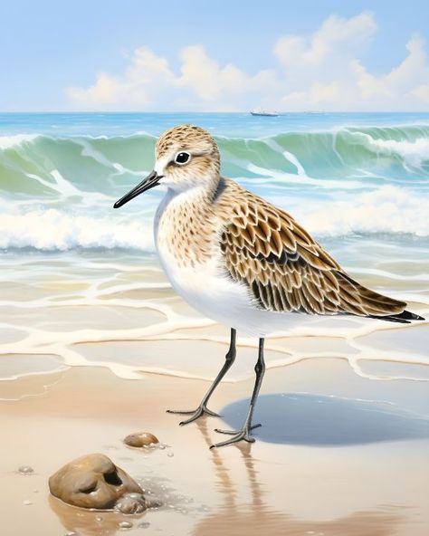 Water Birds Paintings, Food On The Beach, Shore Bird Art, Watercolour Pictures, Mosaic Ornaments, Sandpiper Bird, Beach Birds, Shore Birds, Beautiful Blue Sky