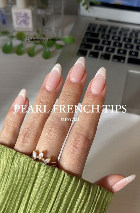 French Tip Nails Gradient, Almond Pearl French Tip Nails, Oyster French Tip Nails, Fine Line French Tip Nails, Vanilla French Tip Nails, Elevated French Tip, Pearl Swirl Nails, Pearly French Tip Nails, Pearly French Tip