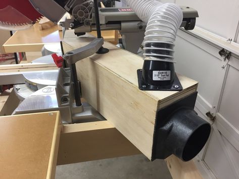 Dust Collection Diy, Miter Saw Dust Collection, Mitre Saw Dust Collection, Miter Saw Bench, Dust Collector Diy, Miter Saw Reviews, Miter Saw Station, Shop Dust Collection, Sliding Mitre Saw