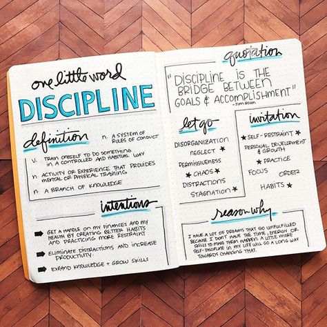 Have you chosen your word for 2017? Here's mine! In my search for the right word I realized Discipline fits for both areas I want to work on: 1) self-control (esp. financial), healthier habits and just better follow-through on goals in general, and 2) to start reading again, taking classes, and growing creative skills through daily practice.  All of the cursive titles on here are from a One Little Word stamp set by @aliedwardsdesigninc  Check out her OLW workshop and amazing products in h... Spiritually Healthy, Training Journal, Weekly Log, Goals Bullet Journal, To Do Planner, Healthier Habits, One Little Word, Word Of The Year, Start Reading