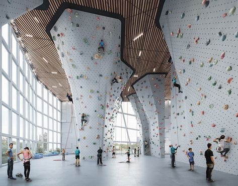 Pictury for NBBJ | Taikoo Place on Behance Bouldering Gym, Indoor Climbing Wall, Rock Climbing Gym, Youth Center, Rock Climbing Wall, Indoor Climbing, Climbing Gym, Interactive Installation, Climbing Wall