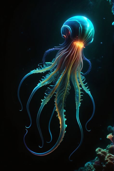 An 8K VR render showcases the bioluminescent beauty of a deep-sea creature, highlighting life's resilience in the abyssal depths. #bioluminescence #deepsea #VR #alienlife Abyss Creatures, Alien Beauty, Eternal Darkness, Otherworldly Beauty, Real Nature, Planet Ocean, Earth Nature, 8k Wallpaper, The Abyss