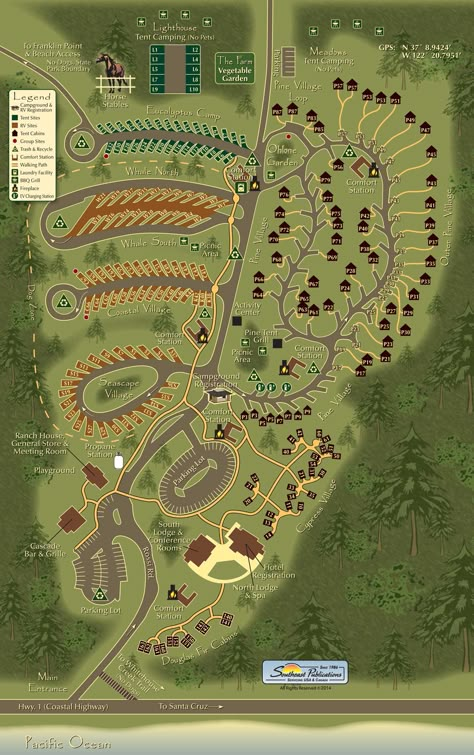 Rv Park Layout, Pescadero California, Campground Ideas, Camping In Pennsylvania, Container House Ideas, Camping Planning, Rv Resorts, Community Design, Camp Ground