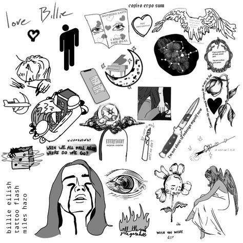 by Miles hazo Small Billie Eilish Tattoos, Billie Inspired Tattoo, Billie Eillish Tatoos, Blohsh Tattoo, Hit Me Hard And Soft Billie Eilish Tattoo, Billie Eilish Tatoos Idea, Billie Eilish Tattoo Ideas Lyrics, Billie Eilish Line Art, Billie Eilish Doodles