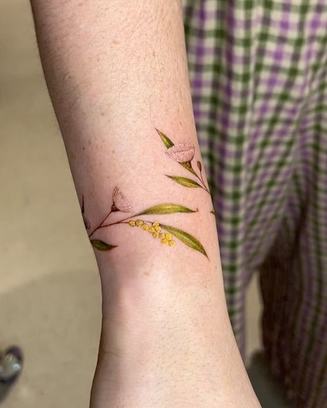 Australian Native Floral Tattoo, Gumtree Tattoos, Kangaroo Paw Tattoo, Native Australian Tattoo, Gumnut Tattoo, Gum Leaf Tattoo, Gum Tree Tattoo, Australian Botanical Tattoo, Australian Flower Tattoo