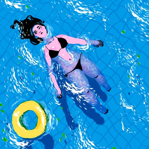 A Woman, Floating, Pool, Water