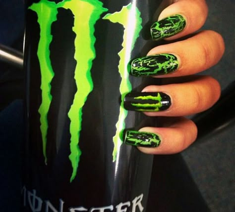 Monster Energy Nails, Energy Nails, Press On Nails Aesthetic, Monster Nails, Monster Energy Girls, Trendy Stuff, Monster Crafts, Monster Energy Drink, Edgy Nails