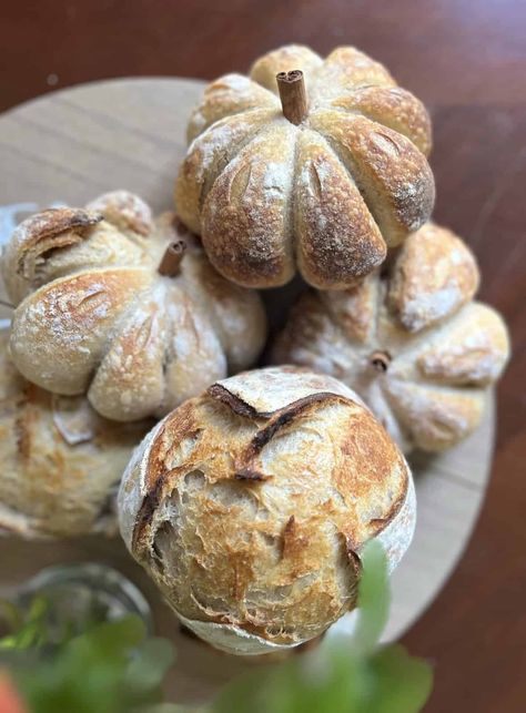 Mini Sourdough loaves in circle and pumpkin shapes stacked on top of one another Sourdough Loaf, Soup Bowls, Baked Goods, Bread