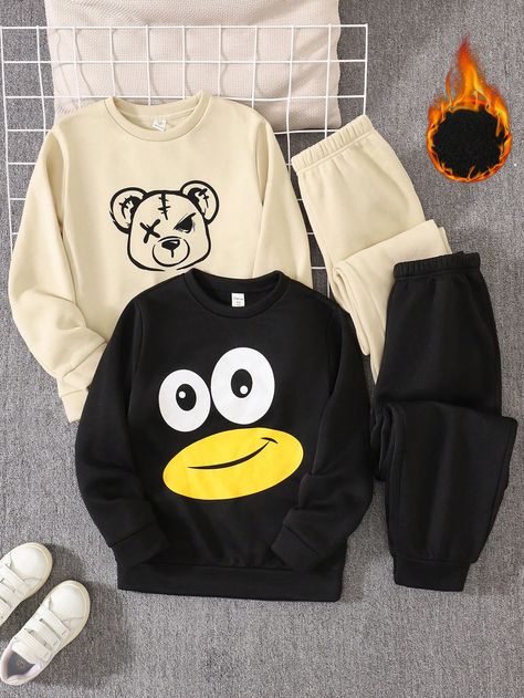 4pcs/Set Tween Boy Cute Casual Everyday Comfortable Crew Neck Long Sleeve Sweatshirt And Sweatpants, Bear Cartoon Pattern, Suitable For Travel, School, Daily Gathering, Autumn/Winter Multicolor     Animal,Cartoon  Medium Stretch  Tween Boys Clothing, size features are:Bust: ,Length: ,Sleeve Length: Beach Maxi Skirt, Stand Collar Top, Long Sleeve Denim Jacket, Boys Stripes, Boys Denim, Animal Cartoon, Boys Set, Travel School, Cartoon Pattern