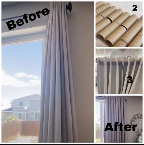 Ikea Luxury Curtain Hack, Curtain Toilet Roll Hack, Toilet Paper Curtain Hack, Toilet Paper Roll Curtain Hack, How To Make Curtains Look Expensive, Make Curtains Look Expensive, Ikea $15 Luxurious Curtain Hack, Make Curtains, Ceiling Curtains