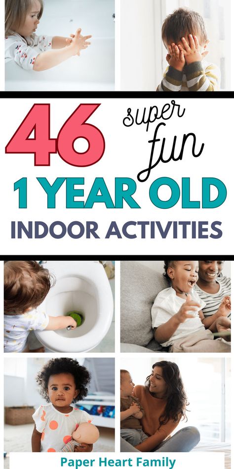 These must-do indoor activities for 1 year olds include all the activities you need to keep your 1 year old busy, including sensory play, play activities, learning activities and motor skills. Save this list for a rainy day! Indoor Toddler Activities, Activities For One Year Olds, At Home Activities, Educational Toddler Activities, Indoor Activities For Toddlers, Baby Play Activities, Toddler Education, Indoor Activities For Kids, Toddler Play